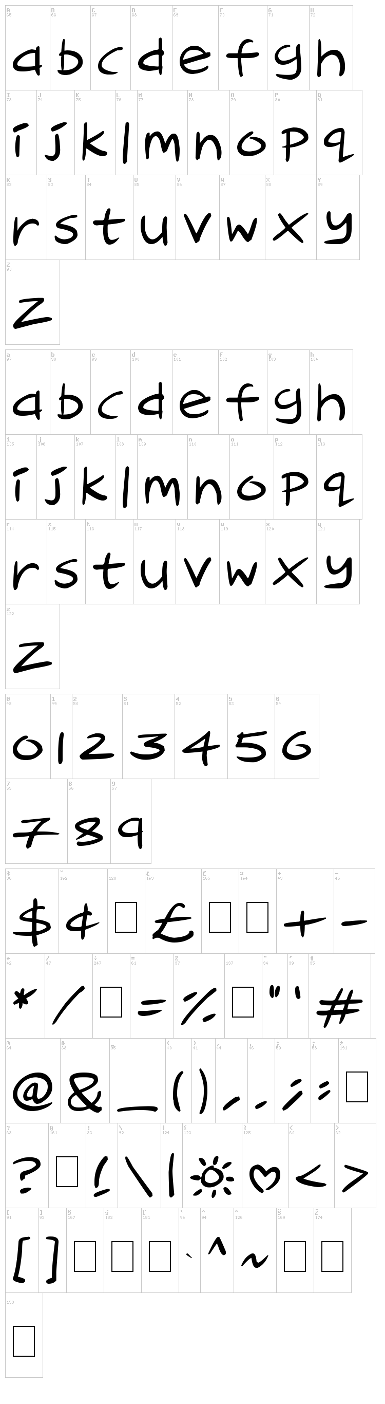 Cartoon Inkstrokes font map